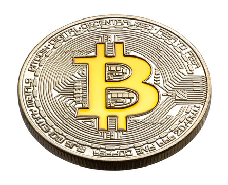 Cryptocurrency physical colored bitcoin coins. Yellow bitcoin.