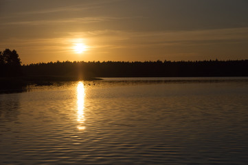 Fototapeta na wymiar Sun over a Necko lake, Pland.