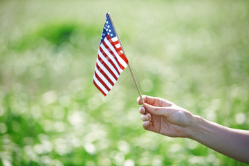 Hand holding US flag for Independence Day