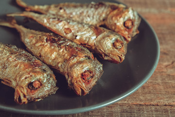 thai food Fried Mackerel with filter effect retro vintage style