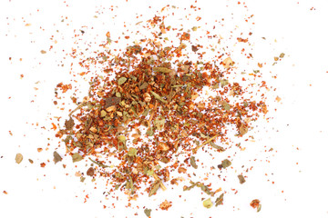 Mixed spices isolated on white background. Garlic fennel carrots basil celery, parsley, marjoram, onion.
