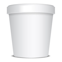 Plastic or Paper Bucket Food Tub Container For Ice Cream, Dessert, Yogurt, Sour Cream Or Snacks. Vector Mock Up Template