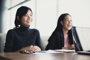 Asian women working at reatuarant, Woman interview businessman for working job, Portrait business...