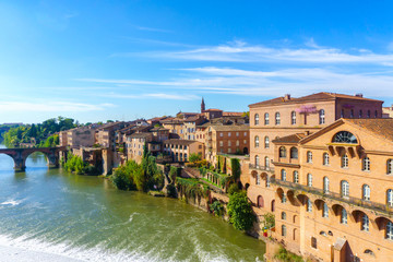 Albi in Southwestern France. Albi is a world heritage UNESCO site. View of the Tarn River and the...