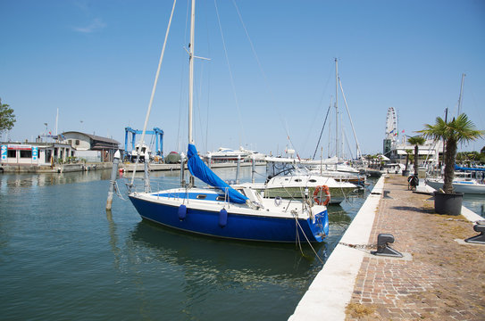 White yachts in the port waiting. Misano Adriatico, Emilia Romagna, Italy