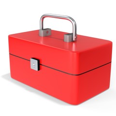 3d red toolbox, classic red metal toolbox