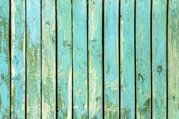 Blue green old wood background - Weathered planks in vertical grunge wall 