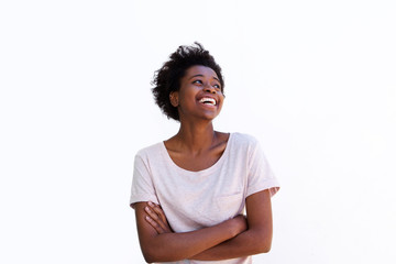 Cheerful young afro american woman with arms crossed