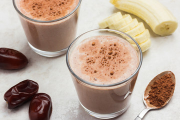 Healthy banana dates milkshake. Healthy snack.  