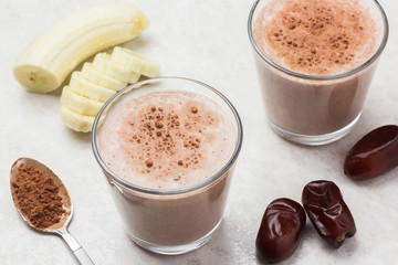 Chocolate banana dates smoothie.Healthy delicious breakfast.