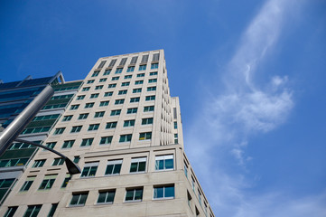 The tall business skyscrapers in the heart of Montreal downtown.