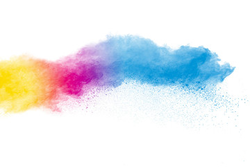 abstract multicolored powder splatted on white background,Freeze motion of color powder exploding