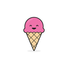 Ice cream illustration. Vector ice cone and pink ice cream ball. Modern flat vector design.