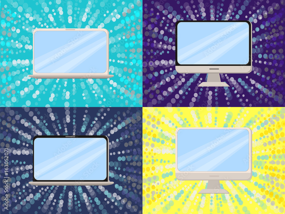 Poster computer, notebook, tablet flat vector set. modern technology flat icons. computer monitor. laptop c
