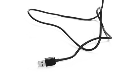 Black USB cable isolated on white background