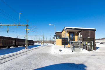 train station in winter snow