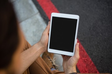 Man using tablet computer