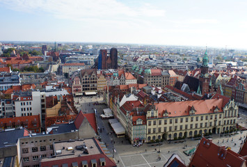 Fototapeta na wymiar View of Wroclaw (Poland) from St. Mary Magdalene Church