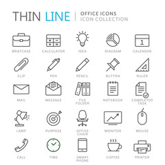 Collection of office thin line icons