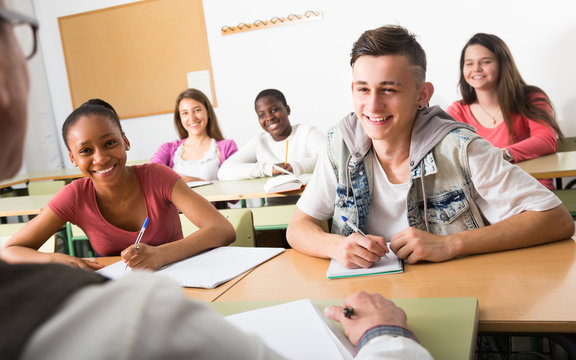 Multiethnic students in the classroom.