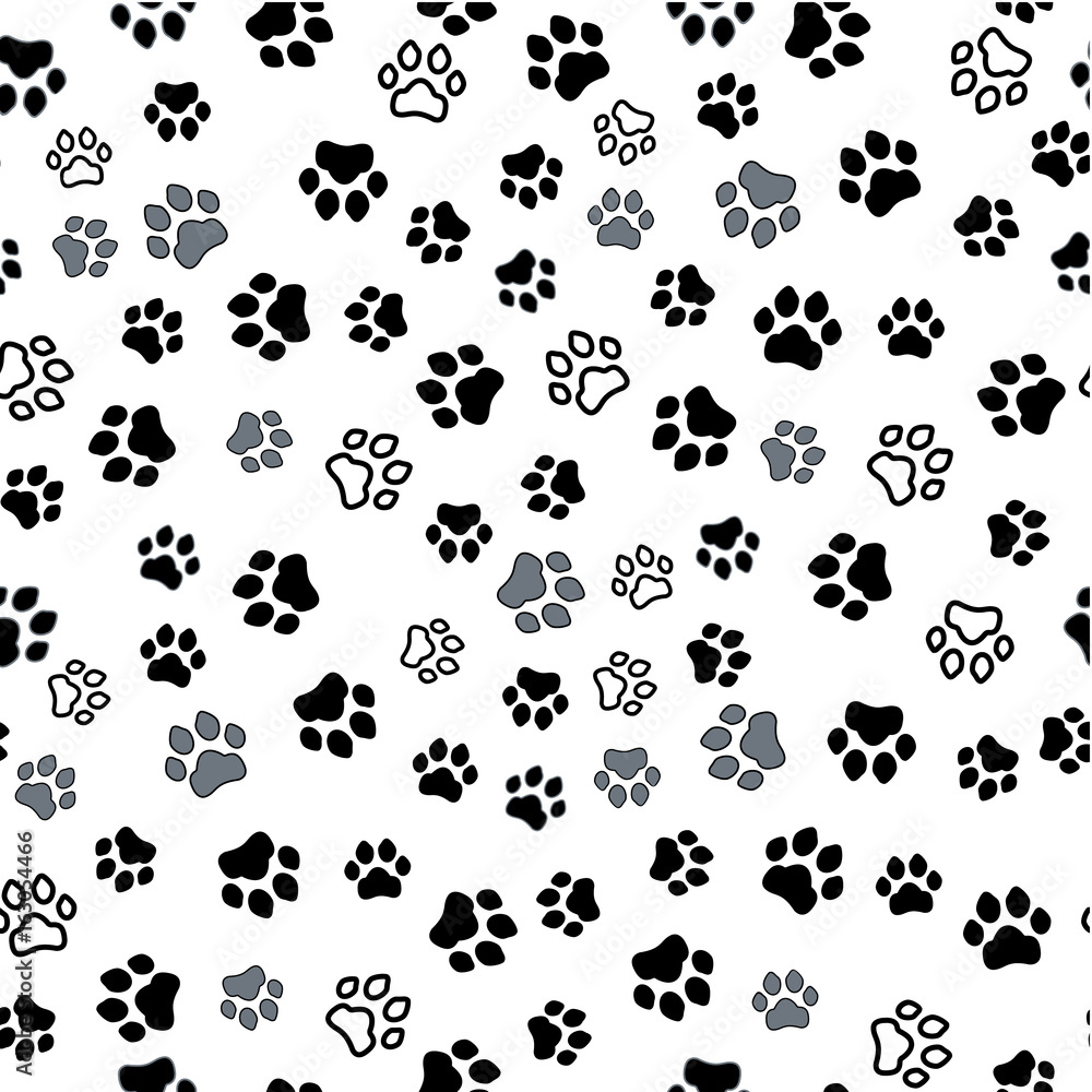 Poster paw print seamless. traces of cat textile pattern. cat footprint seamless pattern. vector seamless