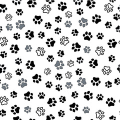 Plakat Paw print seamless. Traces of Cat Textile Pattern. Cat footprint seamless pattern. Vector seamless