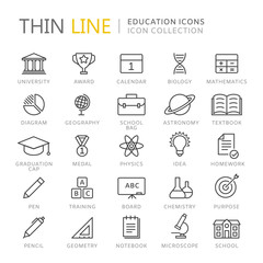 Collection of education thin line icons