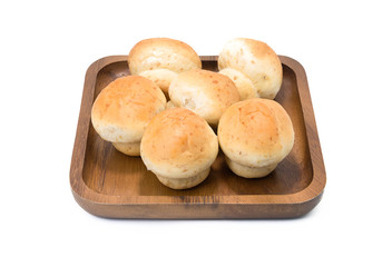 Curry bread on a wood with white background.