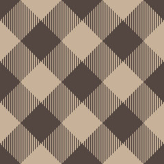 Lumberjack plaid pattern in beige color. Seamless vector pattern. Simple vintage textile design.