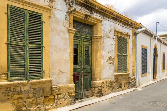 Old building facade in the center of Nicosia, Cyprus