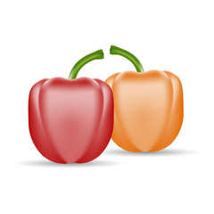 Vector Set Of Colored Yellow And Red Sweet Bulgarian Bell Peppers, Paprika Isolated On A White Background.