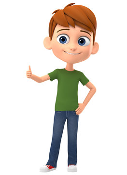 Happy boy showing thumbs up on white background. 3d render illustration.