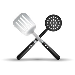 Kitchen Spatula And Skimmer Isolated On A White Background.