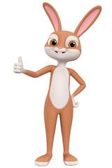 Happy Easter bunny isolated on white background showing thumbs up. 3d render illustration.