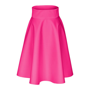 Modern Midi Hot Pink Fuscia Silk Satin Skirt Isolated On White