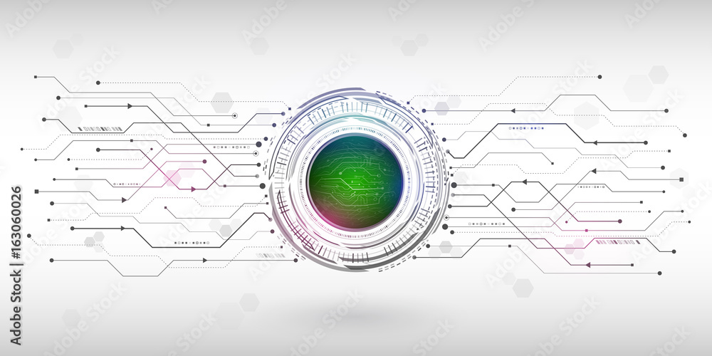 Fototapete hi-tech computer technology on the grey background. abstract radial circuit texture. futuristic tech