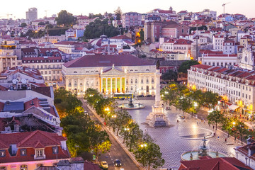 Aerial view over Dom Pedro Square in Lisbon Rossio - LISBON - PORTUGAL - JUNE 17, 2017