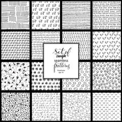 Set of  hand drawn simple black and white textures