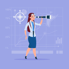 Business Woman With Binoculars Successful Future Career Concept Flat Vector Illustration