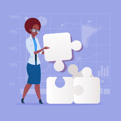 African American Business Woman Solve Puzzle Solution Concept Flat Vector Illustration