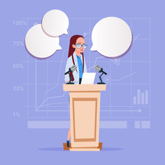 Business Woman Speaker Candidate Public Speech Conference Meeting Business Seminar Flat Vector Illustration