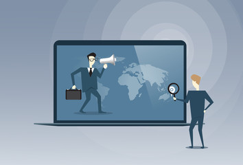 Business People Virtual Meeting Partners Talking Using Laptop Computer Digital Cooperation Concept Vector Illustration