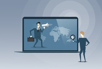 Fototapeta premium Business People Virtual Meeting Partners Talking Using Laptop Computer Digital Cooperation Concept Vector Illustration