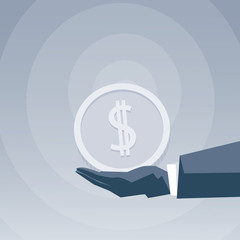 Business Man Hand Holding Coin Money Success Concept Vector Illustration
