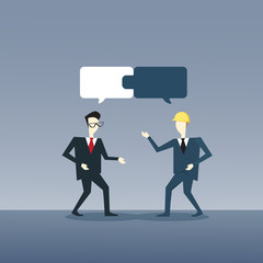 Two Businessmen Collecting Puzzle Teamwork Successful Business Team Development Growth Vector Illustration