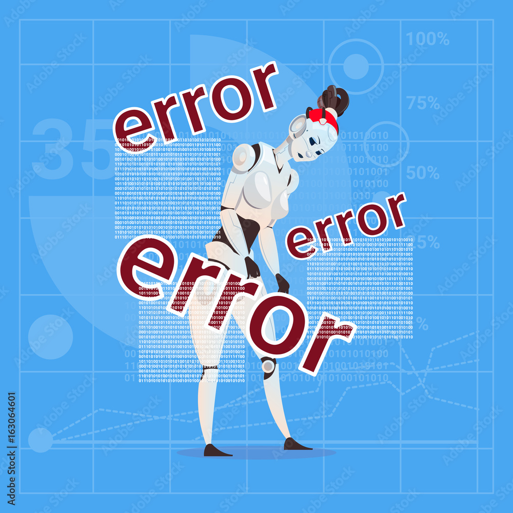 Aufkleber modern robot female error failure futuristic artificial intelligence technology concept flat vector 