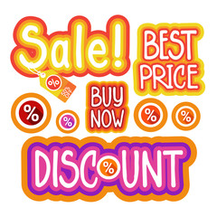 Shopping Stickers Set Best Price Discount Sale Concept Vector Illustration