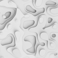 3d render, abstract white paper background, layers, flat fiber structures, holes, macro texture