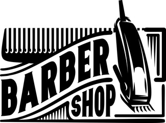 Stylish retro icon with a comb and a machine for the barber shop