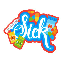 Sick Sticker Social Media Network Message Badges Design Vector Illustration